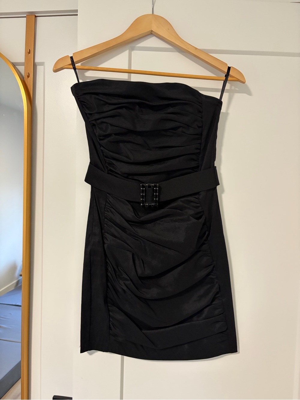 Jessica McClintock Black Ruched Strapless Mini with Belt